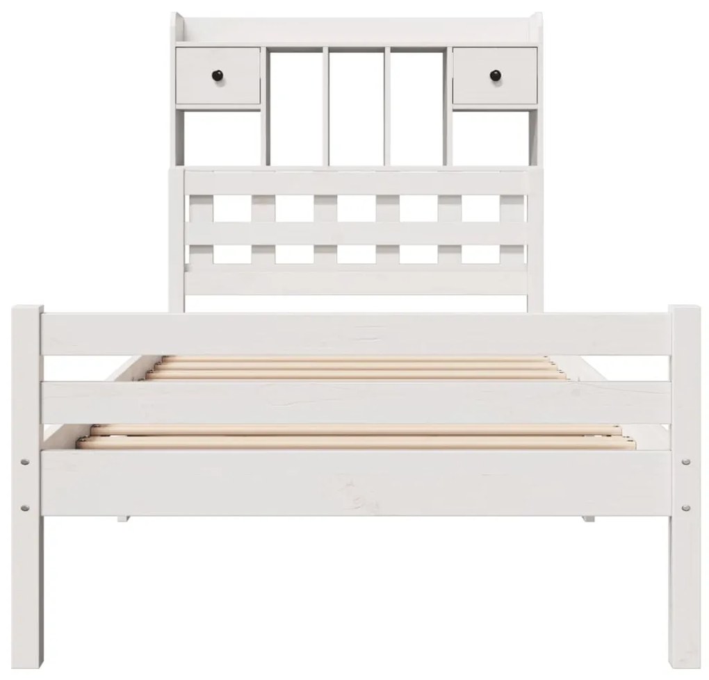 Cama com estante sem colchão 90x200 cm pinho maciço branco