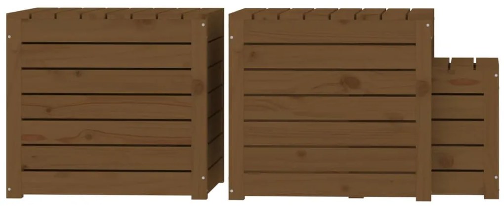 3 pcs conjunto de caixas de jardim pinho maciço castanho mel