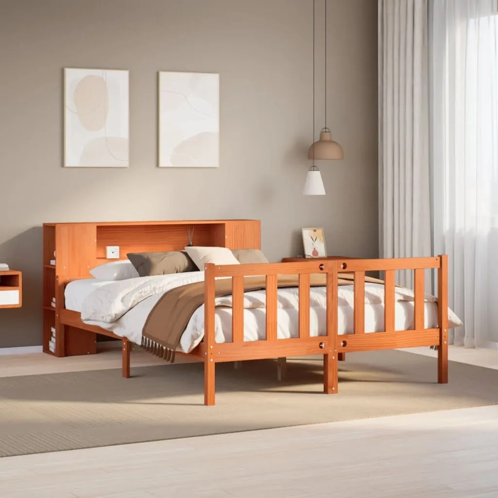 vidaXL Cama com estante sem colchão 160x200 cm madeira maciça