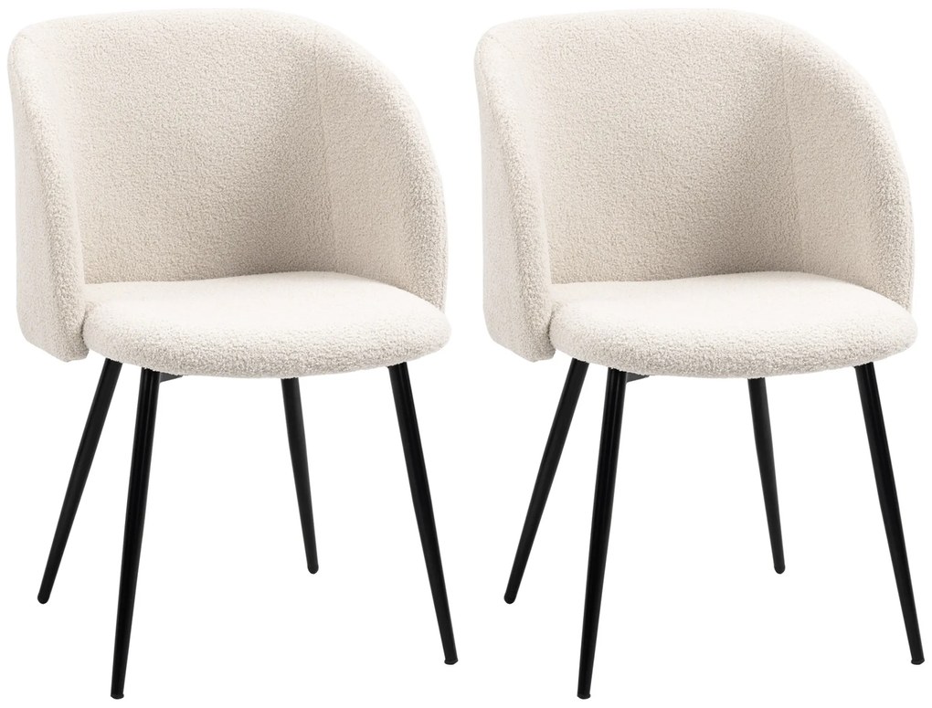 HOMCOM Conjunto de 2 Cadeiras de Jantar com Encosto em Tecido Pernas em aço 55x62x80 cm Bege Preto |Aosom Portugal
