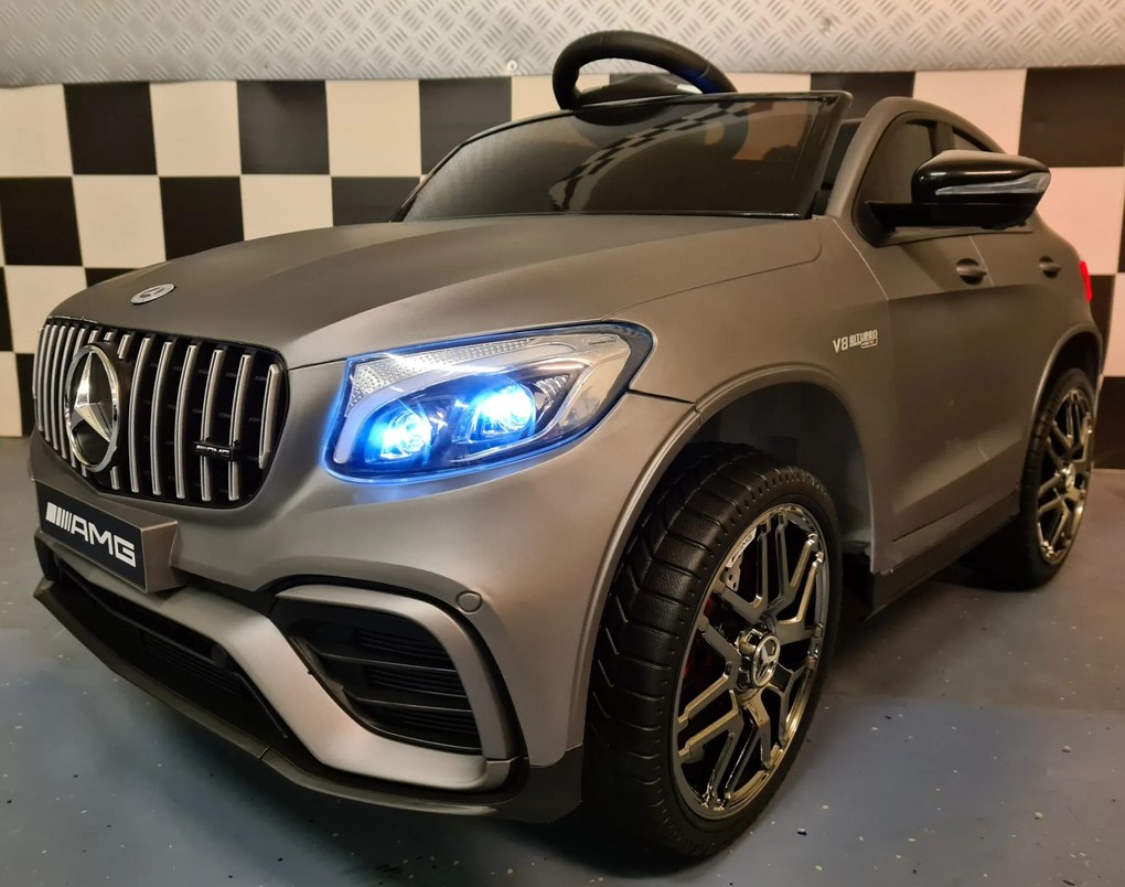 Carro elétrico 12V para crianças 3 a 6 anos 4x4 Mercedes AMG GLC, Pneus Borracha cinzento mate