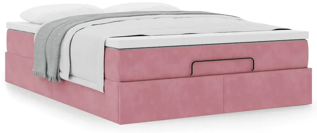 Estrutura de cama otomana com colchão 140x190 cm veludo rosa