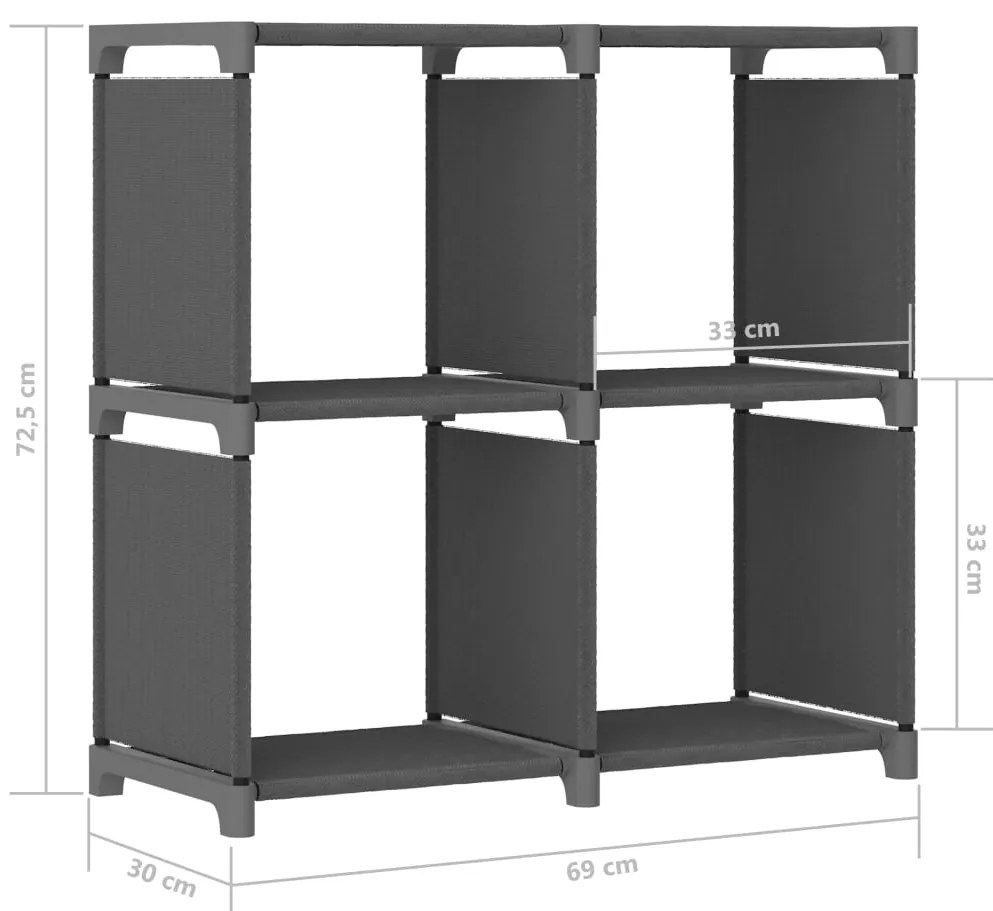 Unidade de prateleiras 4 cubos 69x30x72,5 cm tecido cinzento