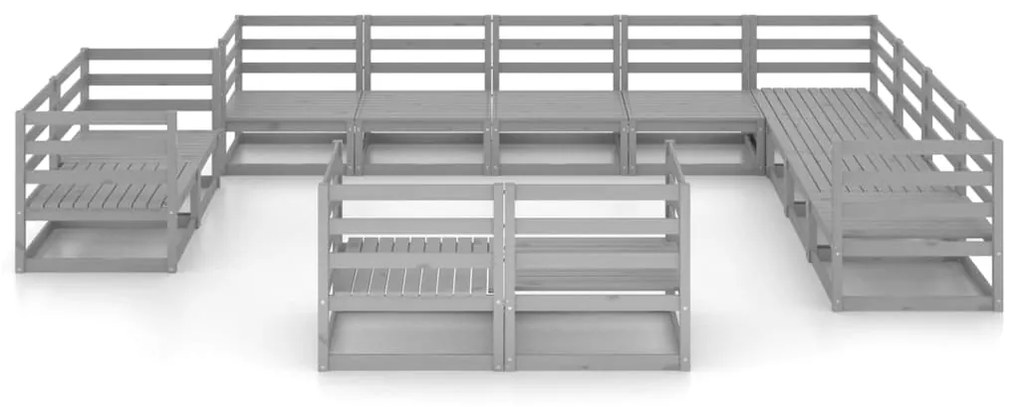 12 pcs conjunto lounge de jardim pinho maciço cinzento