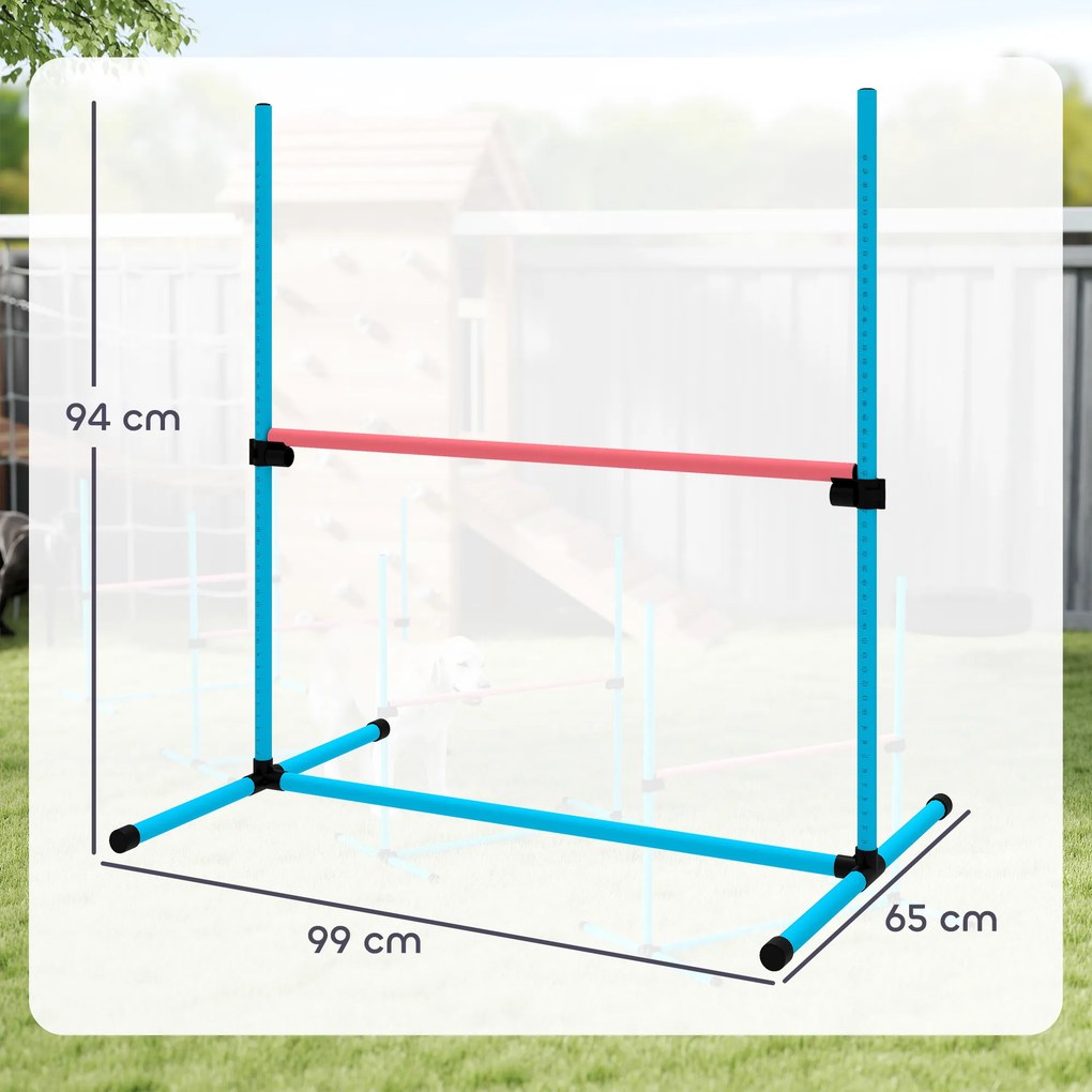 Conjunto de 4 Obstáculos de Agilidade para Cães, 99 x 65 x 94 cm, Altura Regulável, Azul-claro