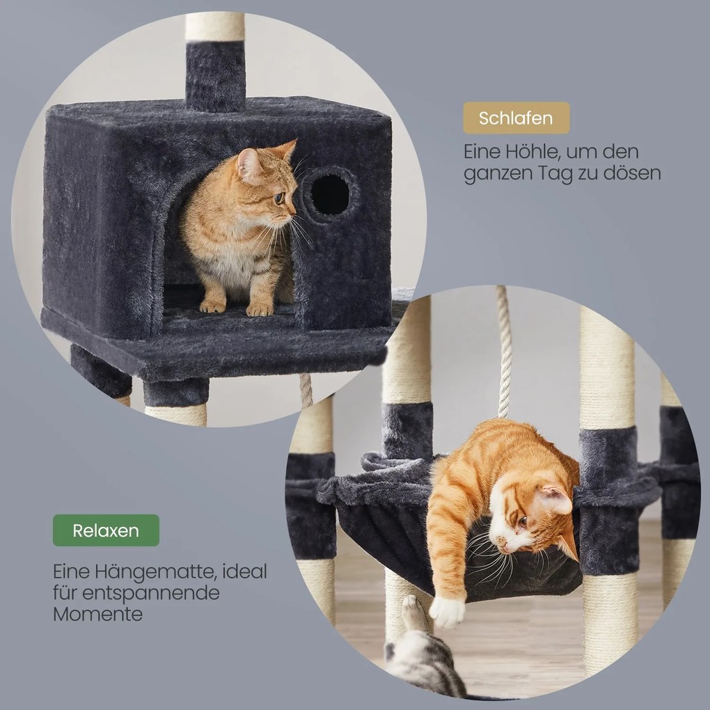 Arranhador para gatos com 11 colunas para arranhar 55 x 45 x 143 cm cinzento