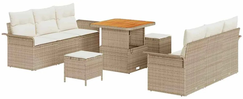 Conjunto de Sofás de Jardim 9 Peças com Almofadas em Rattan Poly Bege