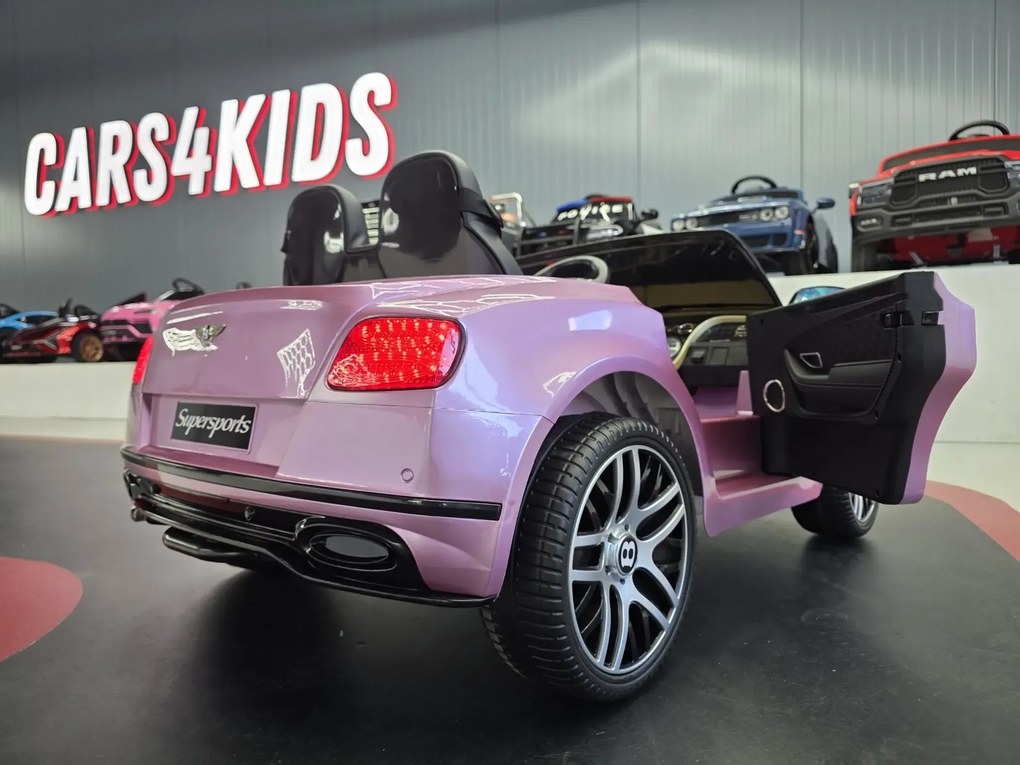 Carro elétrico infantil 12V Bentley Continental, telecomandado, , pneus de EVA, assento em pele cor rosa metalizado