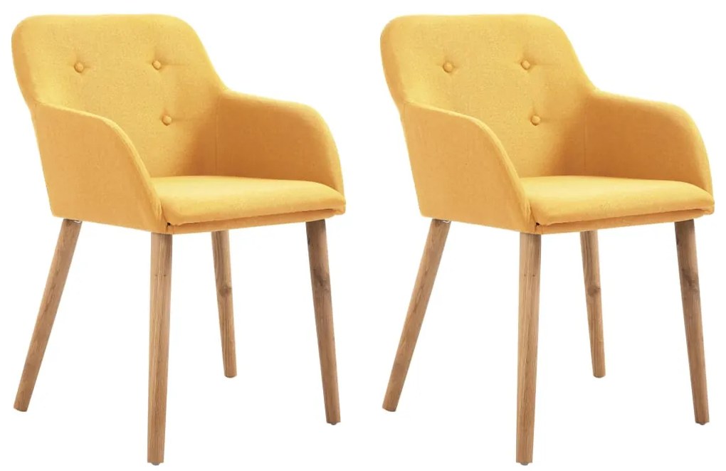 vidaXL Cadeiras de jantar 2 pcs tecido amarelo e carvalho maciço