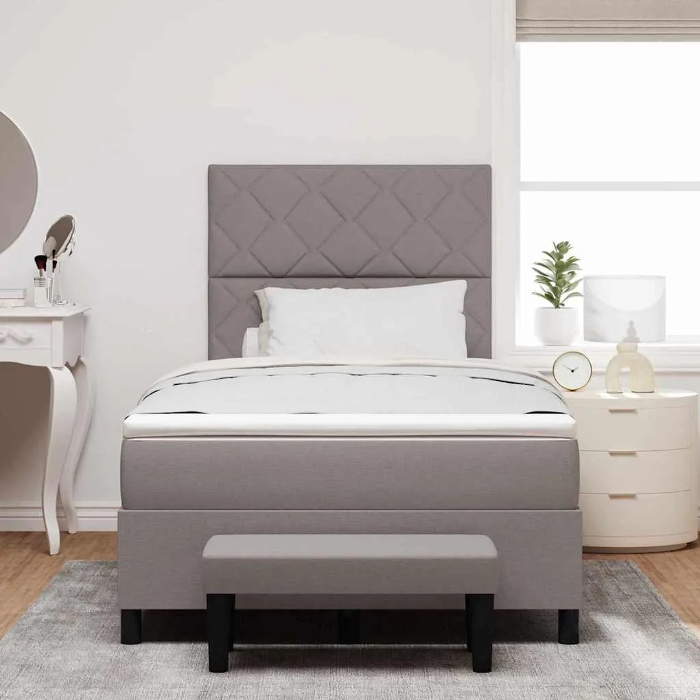 Cama Box Spring com Colchão e Banco Taupe 120x200 cm Tecido