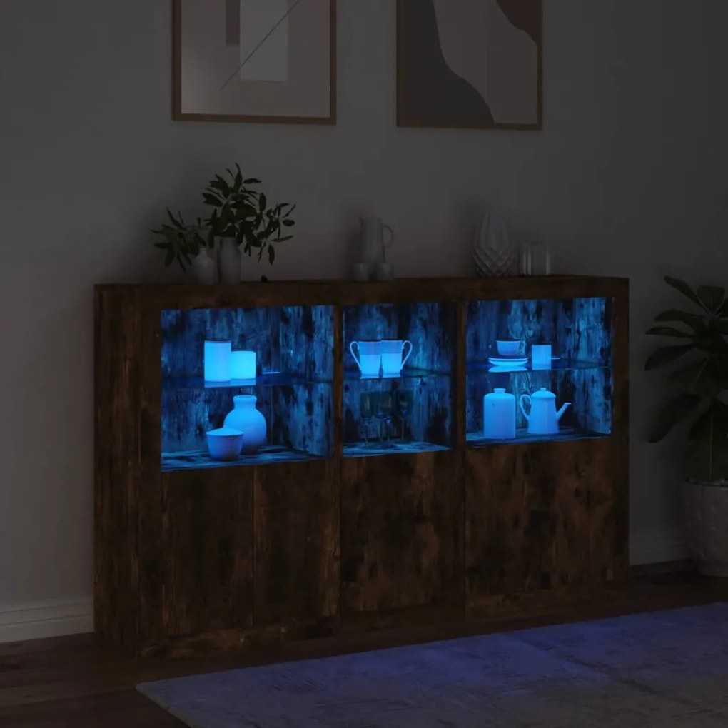 Aparador com luzes LED 162x37x100 cm carvalho fumado