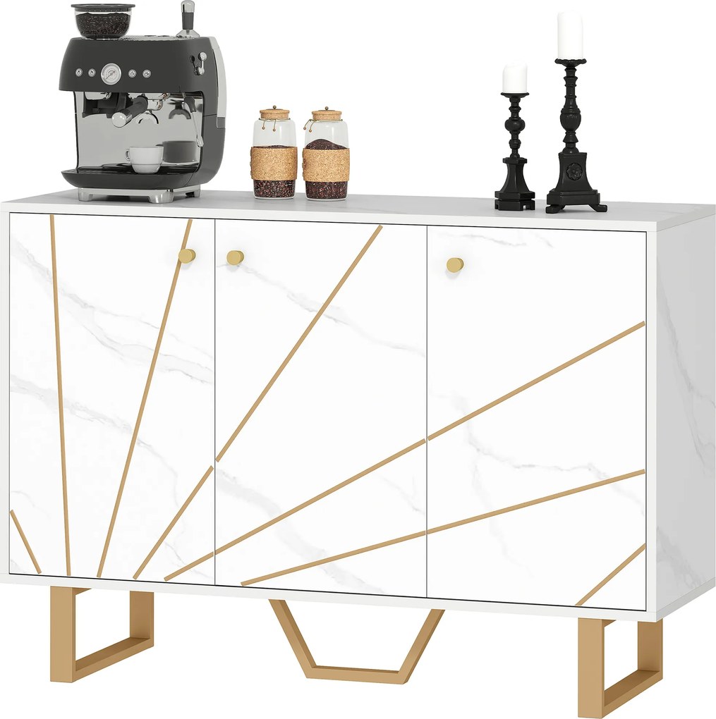Aparador de Sala, 107 x 35 x 75 cm, Prateleiras Reguláveis, Branco