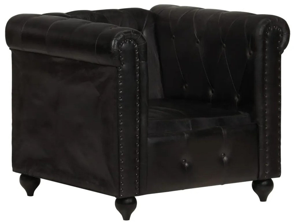 Poltrona chesterfield couro genuíno preto