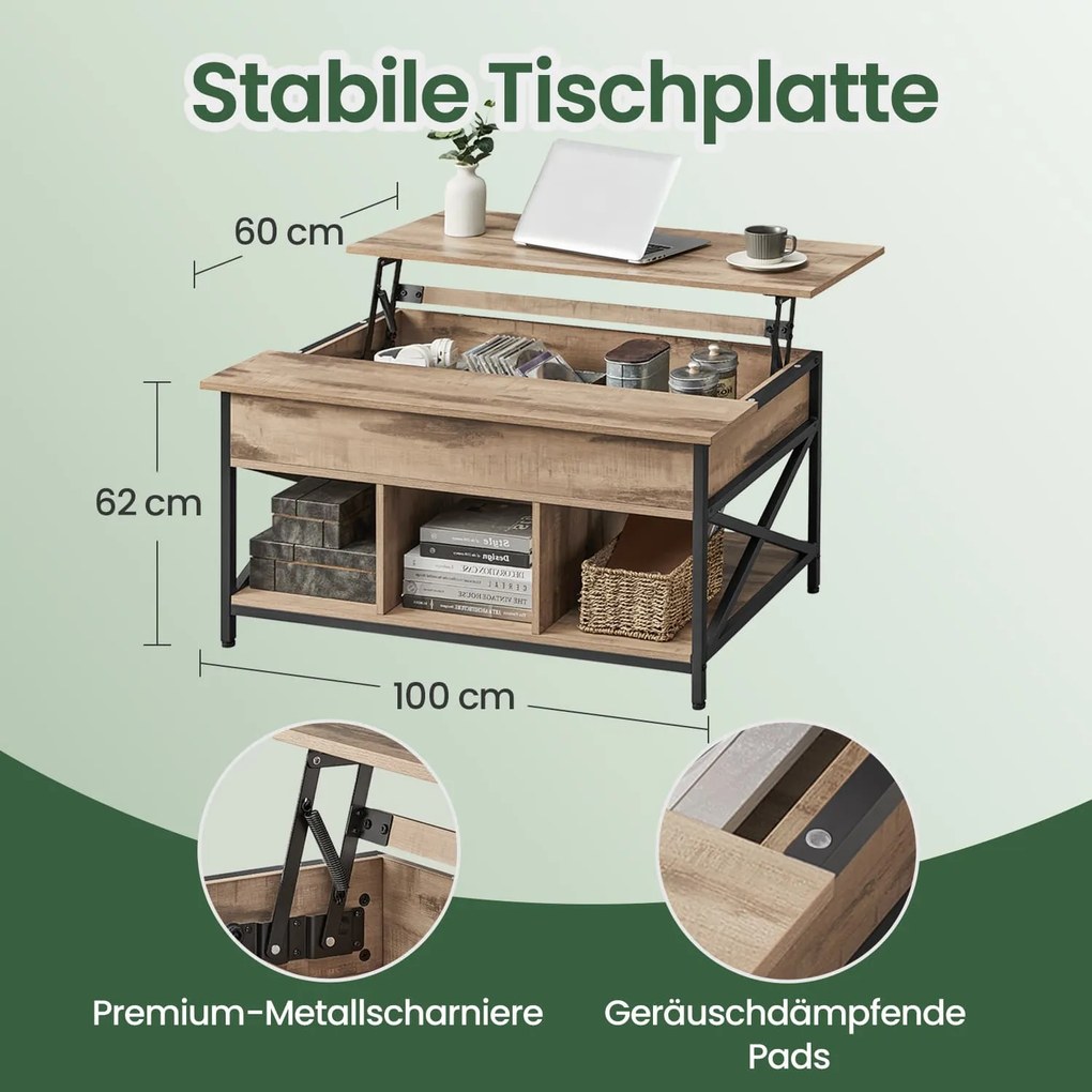 Mesa de centro com altura ajustável 60 x 100 x (48-62) cm Castanho camelo + Preto