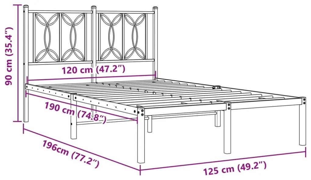 Estrutura de cama com cabeceira 120x190 cm metal branco