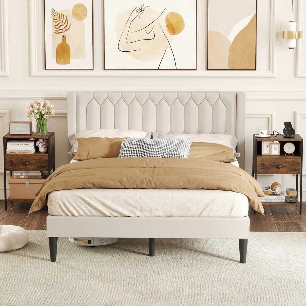 Conjunto de 2 mesas de cabeceira, mesas apoio 40 x 32 x 65 cm com Estação de carregamento, Compartimento aberto Gaveta Castanho Rústico