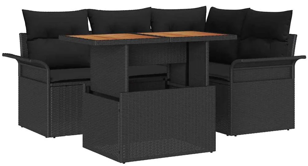 Conjunto de Jantar para Jardim com 5 Peças e Almofadas Preto em Rattan