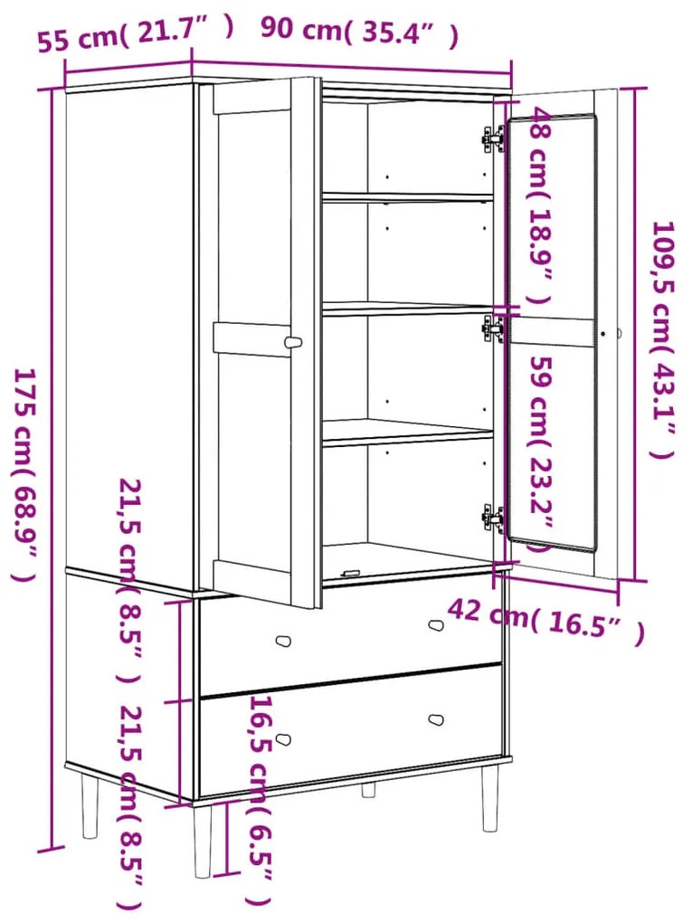 Roupeiro SENJA aspeto vime 90x55x175 cm pinho maciço branco