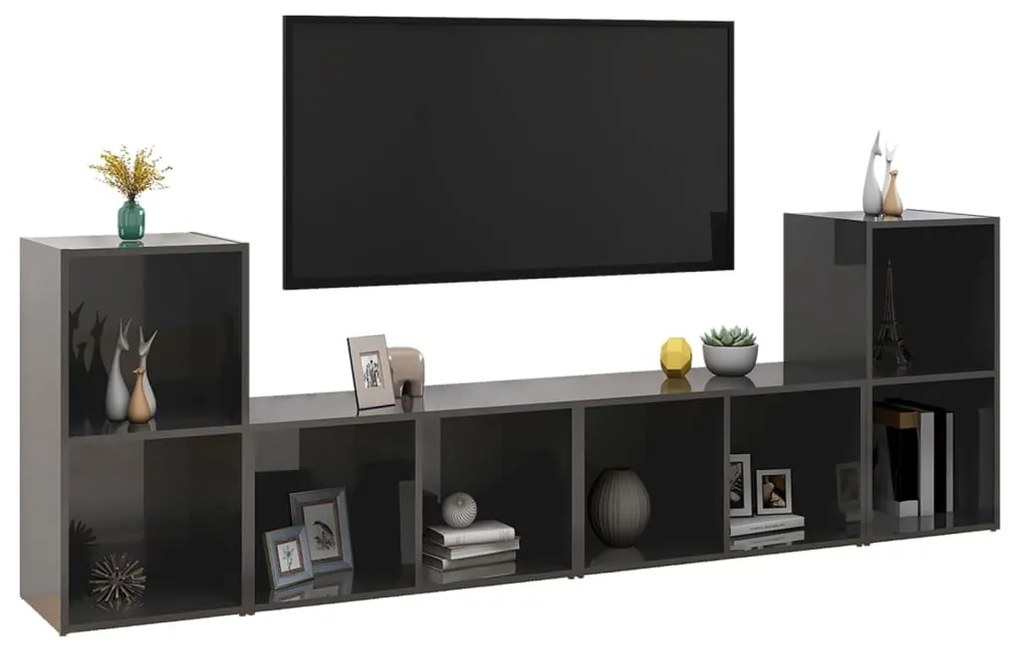 Móveis de TV 4 pcs derivados de madeira cinza brilhante