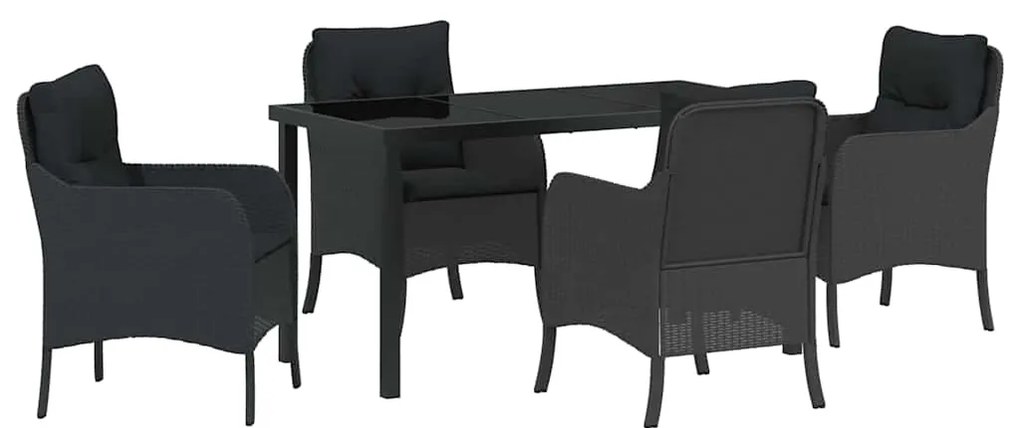 Conjunto de Jantar para Jardim de 5 Peças com Almofadas Pretas de Ratt