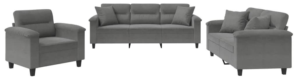 3 pcs conjunto sofás c/ almofadas microfibra cinza-escuro