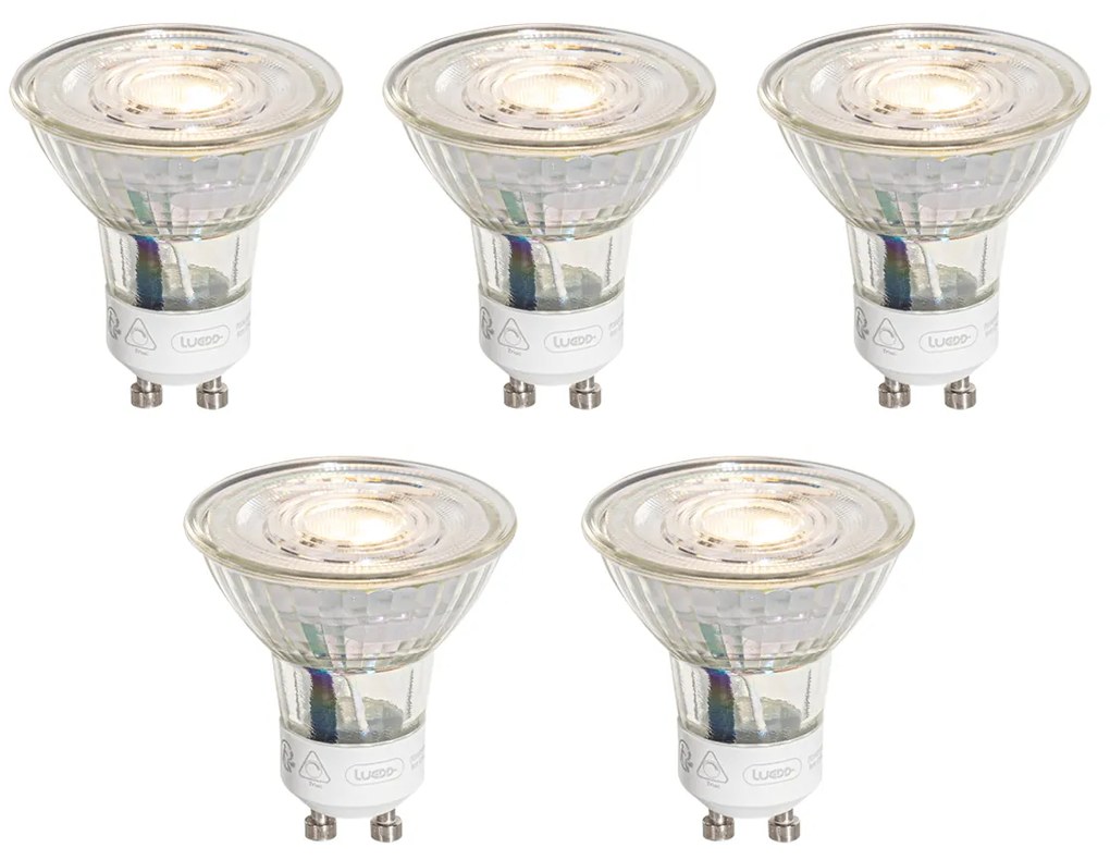 Conjunto de 5 lâmpadas LED GU10 50mm reguláveis em 3 níveis de Kelvin transparente 4,9W 450 lm 2000-2700K
