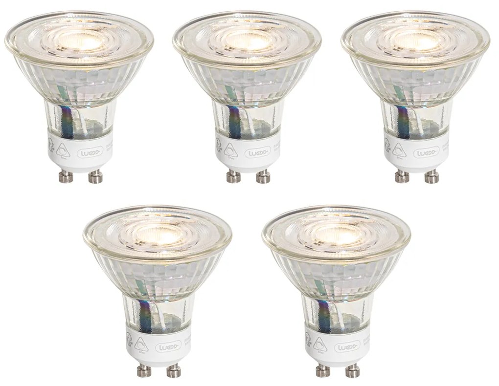Conjunto de 5 Lâmpadas LED GU10 50mm reguláveis em 3 passos Kelvin Brilhantes 4.9W 450 lm 2000-2700K