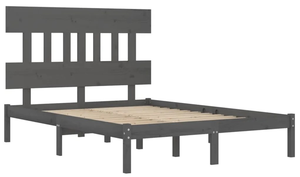 Estrutura de cama dupla 135x190 cm madeira maciça cinzento