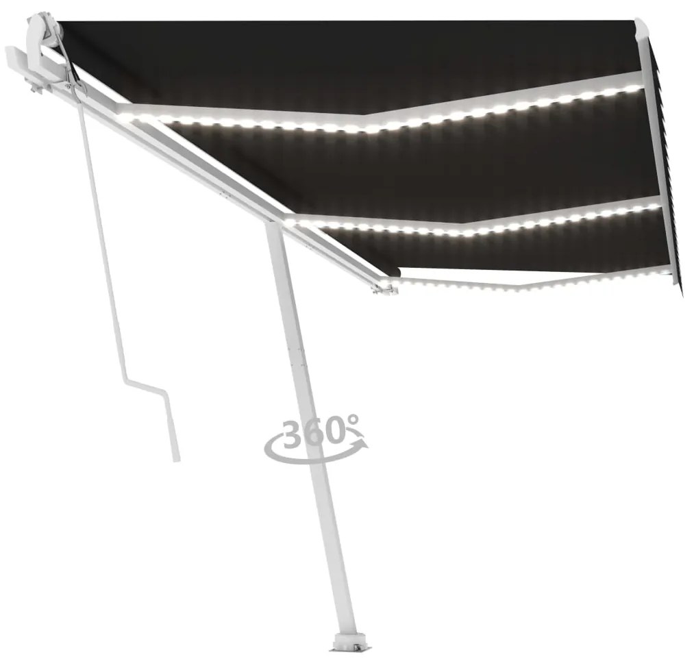 Toldo automático com LED e sensor de vento 600x300 cm antracite