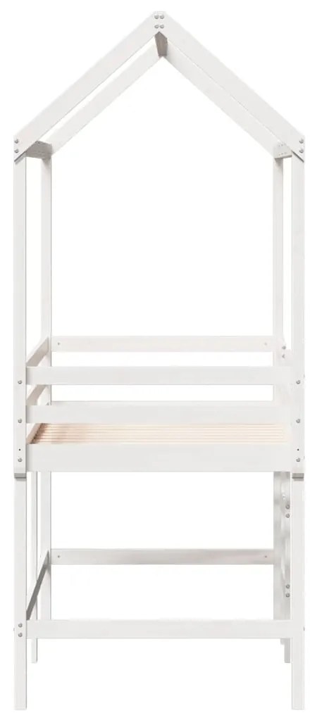 Cama alta c/ escada e telhado 80x200 cm pinho maciço branco
