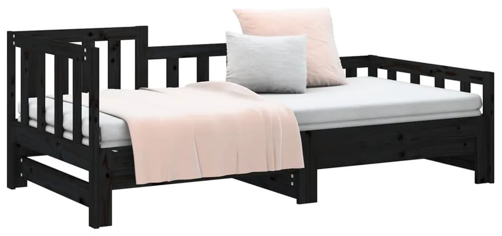 Sofá-cama de puxar 2x(80x200) cm pinho maciço preto