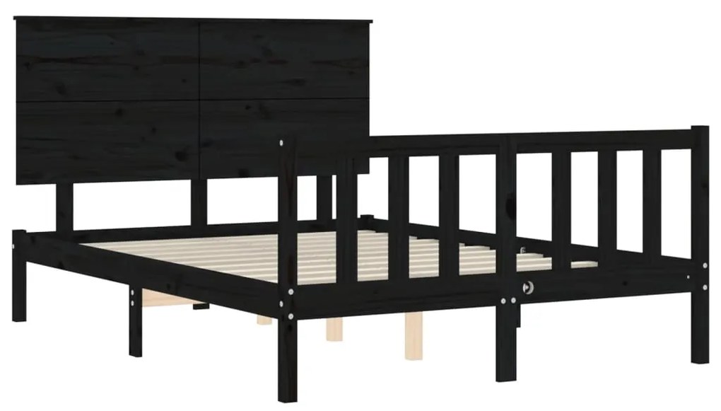 Estrutura de cama com cabeceira 140x190 cm madeira maciça preto