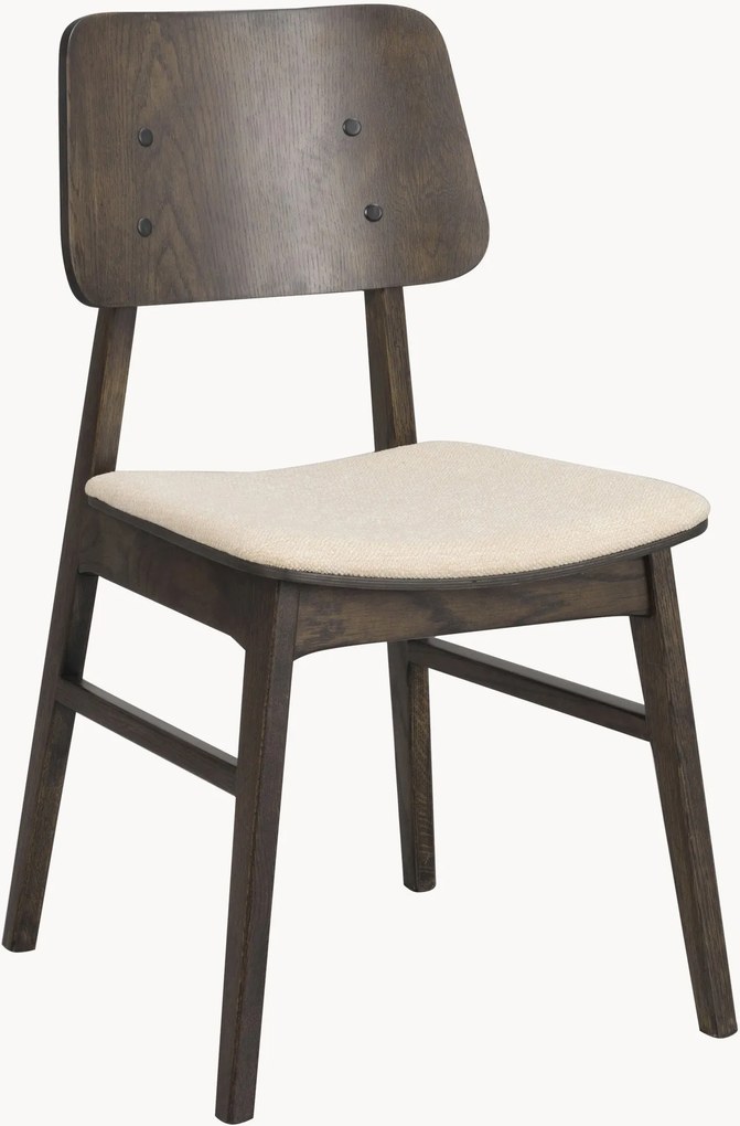 Cadeiras de jantar em madeira de carvalho com assento estofado Nagano, conjunto de 2