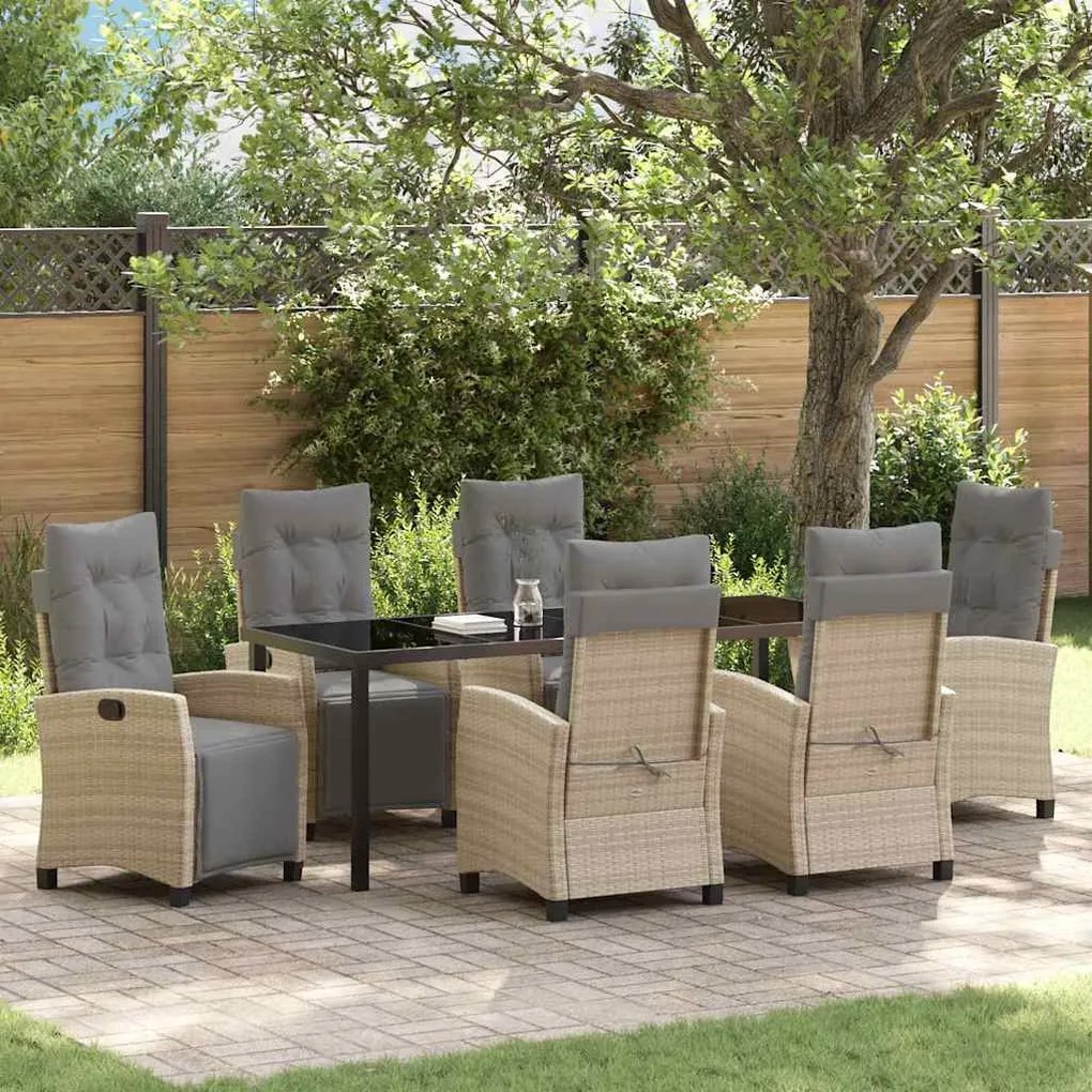 vidaXL Conjunto de Jantar de Jardim da com 7 Peças em Rattan Sintético Bege