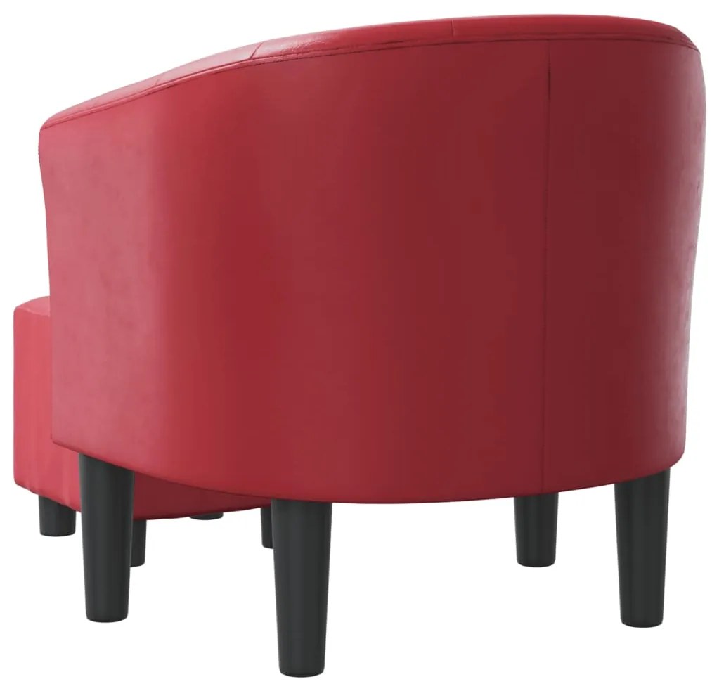 Poltrona com apoio de pés couro artificial vermelho-tinto