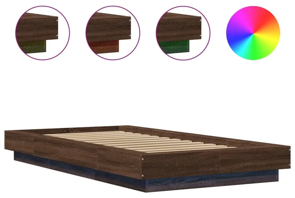 Estrutura cama c/ luzes LED derivados madeira carvalho castanho