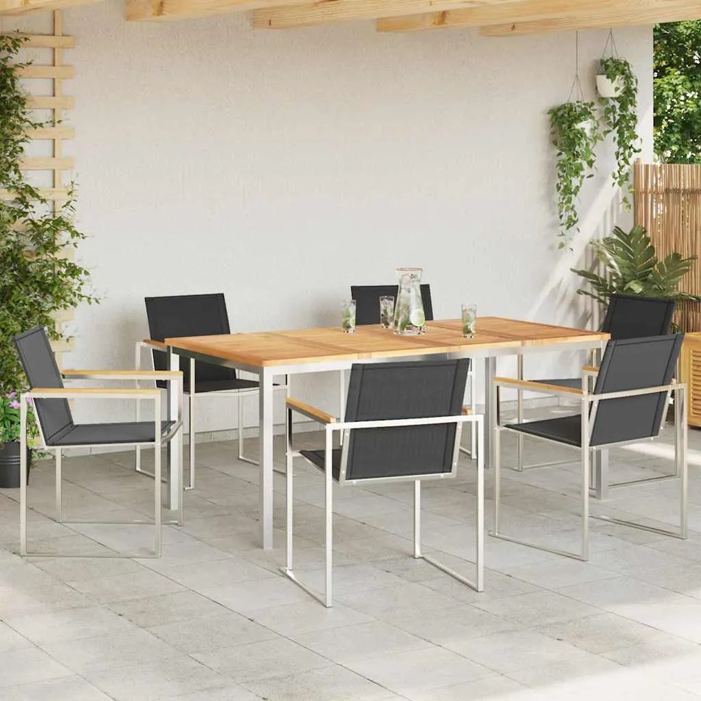 Conjunto de Jantar para Jardim de 7 Peças em Madeira Sólida de Teak e