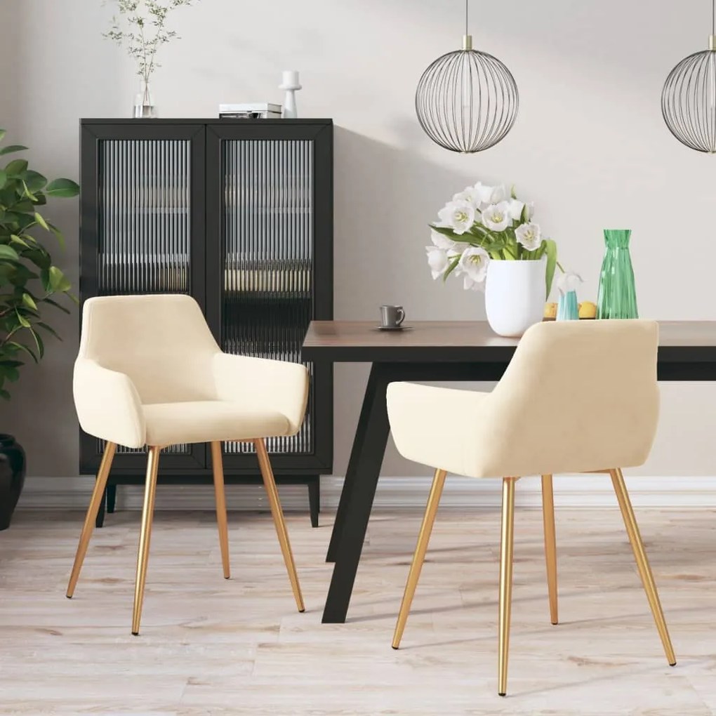 vidaXL Cadeiras de jantar 2 pcs veludo cor creme