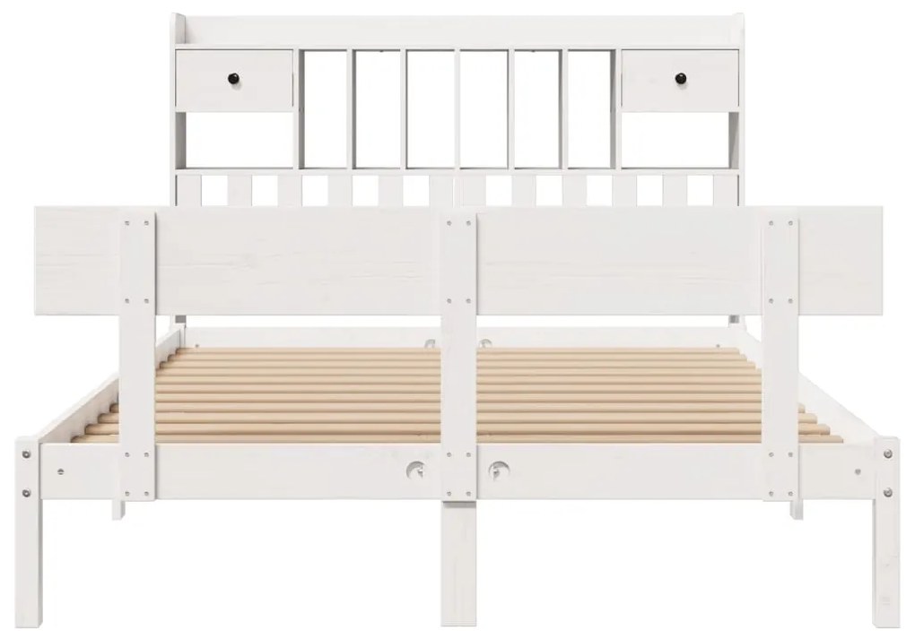 Cama com estante sem colchão 140x190 cm pinho maciço branco