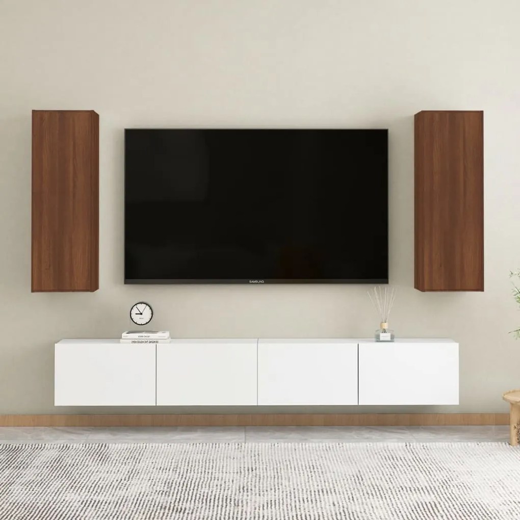 815752 vidaXL Móveis de TV 2 pcs 30,5x30x90 cm madeira cor carvalho castanho