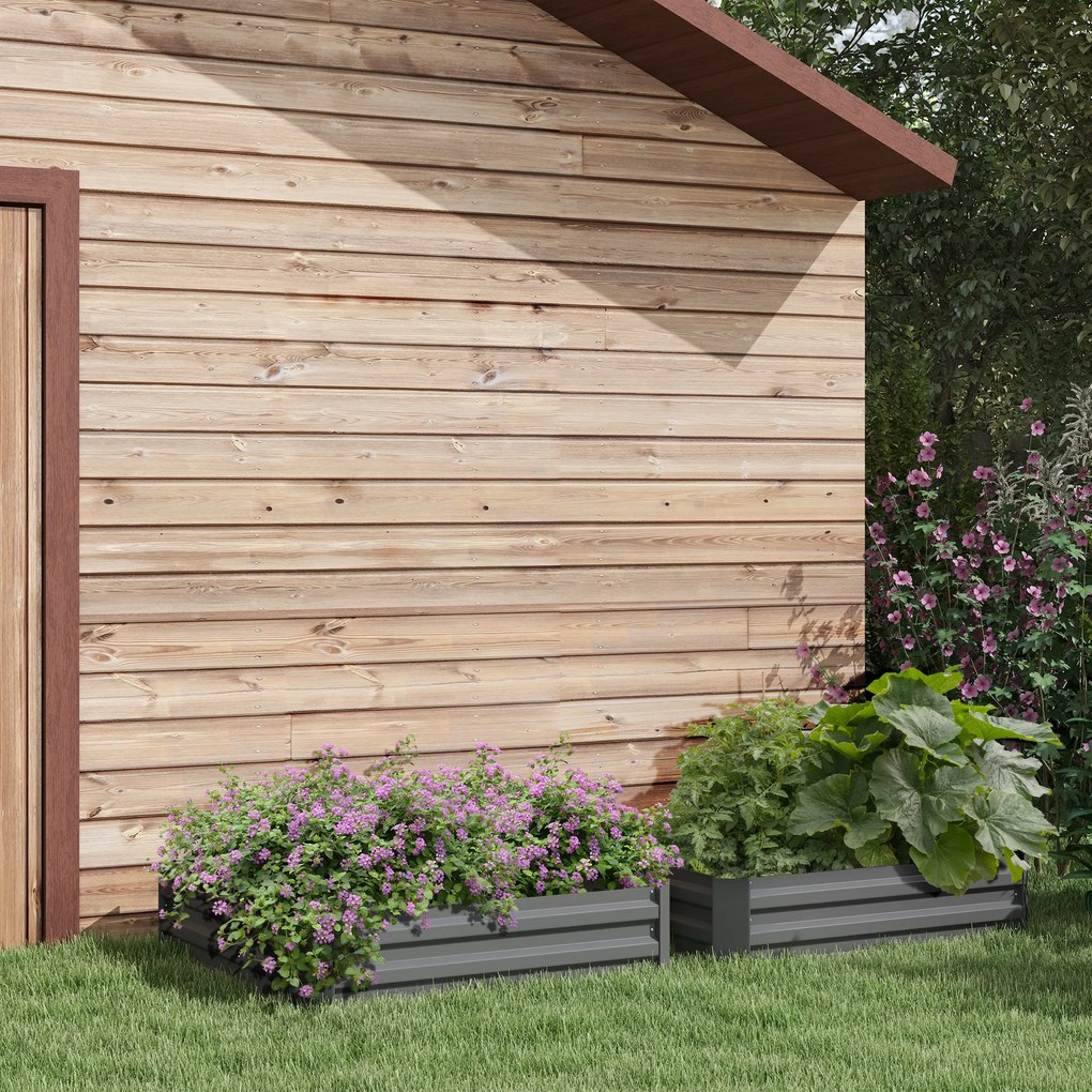 Conjunto de 2 floreiras de horta com dimensões 100 x 100 x 30 cm - chapa de aço ondulada cinzenta escura