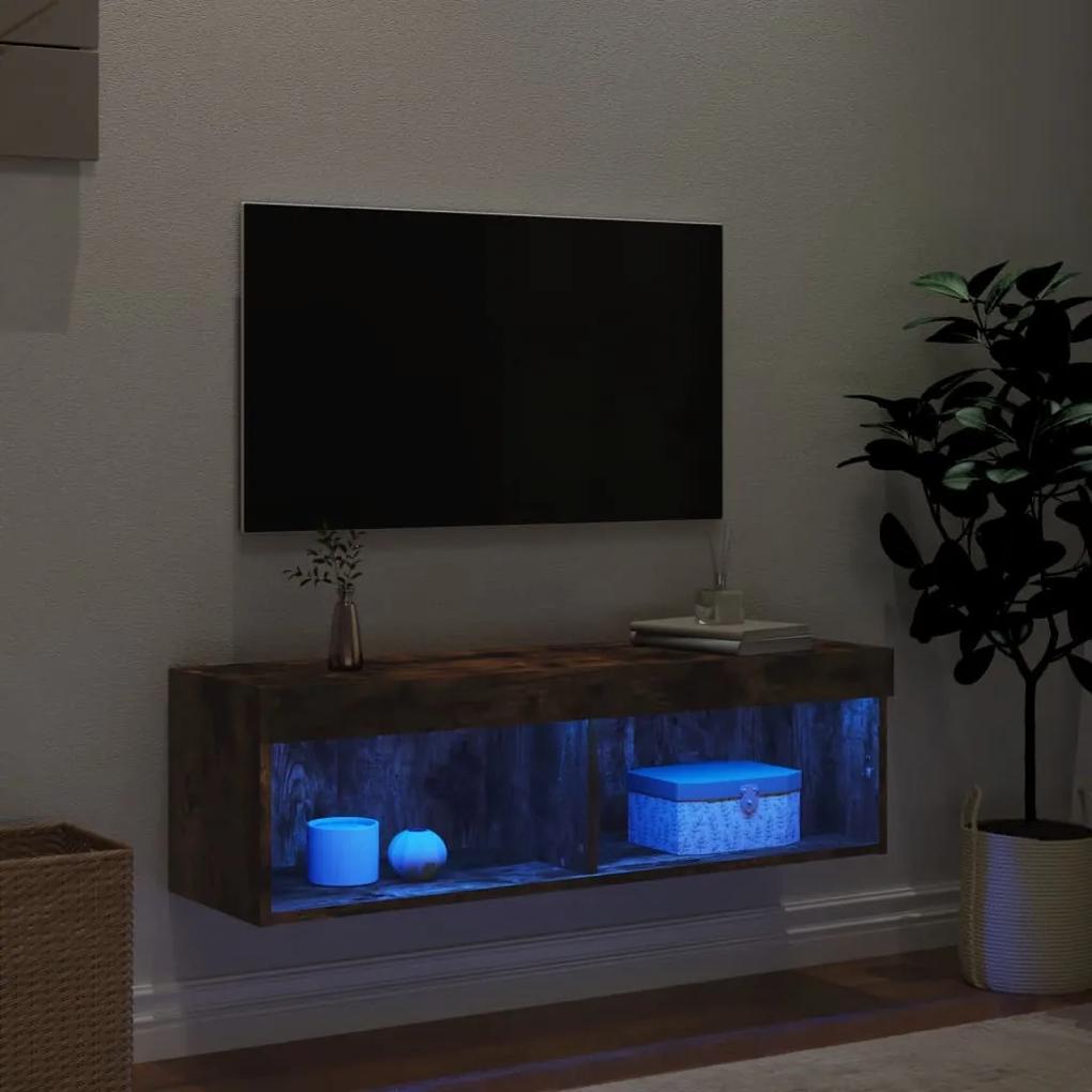 Móvel de TV com luzes LED 100x30x30 cm carvalho fumado