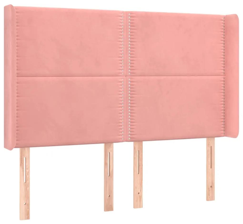 Cama box spring c/ colchão/LED 140x190 cm veludo rosa