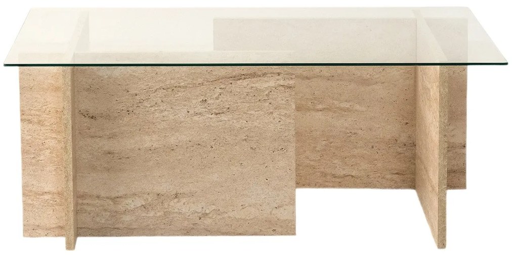 Mesa de Centro em Vidro e Travertino – New Escape – 105x65x40 cm