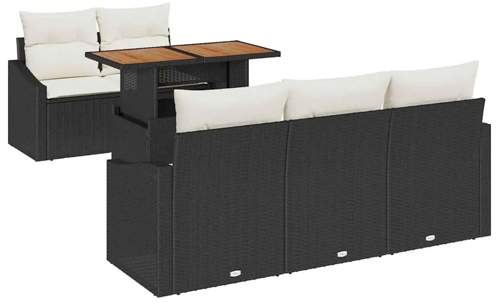 Conjunto de Sofá de Jardim de 6 Peças com Almofadas Preto em Rattan Si