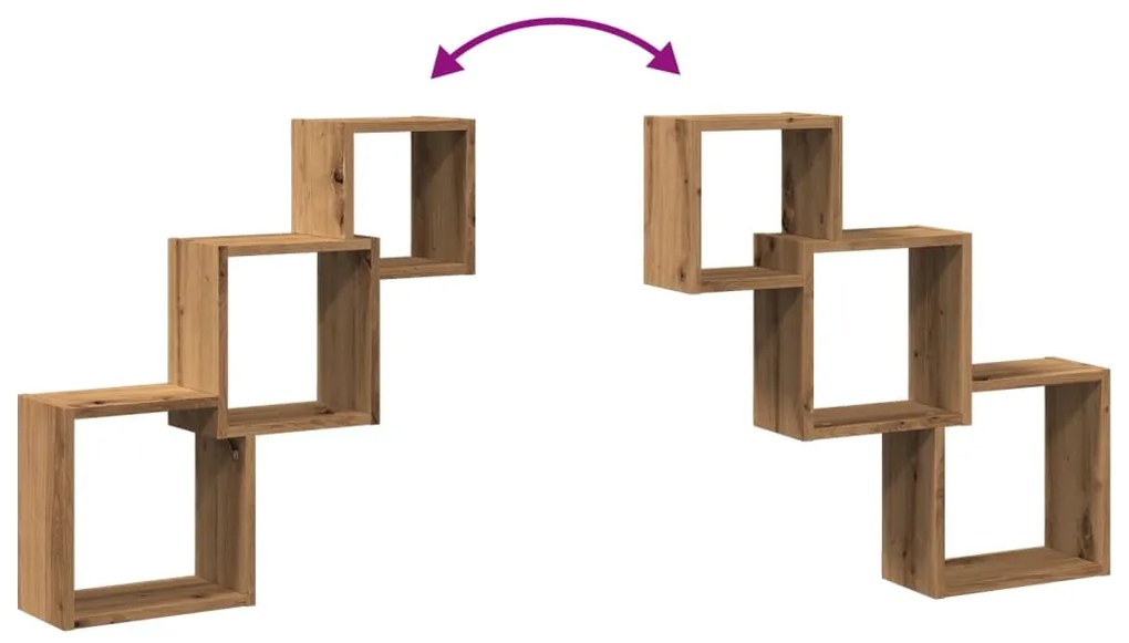 Prateleiras de parede cubos deriv. madeira carvalho artisiano