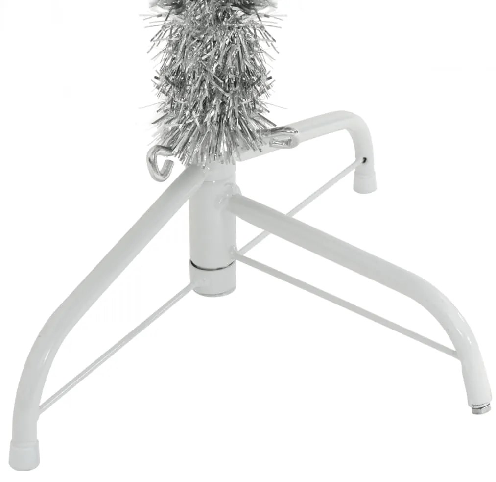 Meia árvore de Natal artificial com suporte 180 cm PET prateado