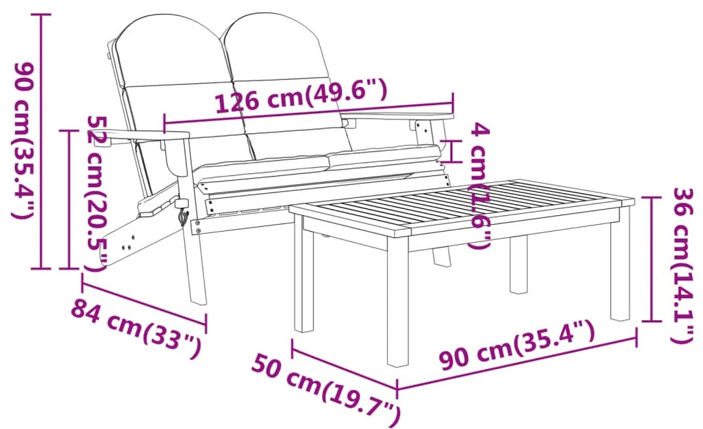 3 pcs conjunto lounge de jardim Adirondack acácia maciça