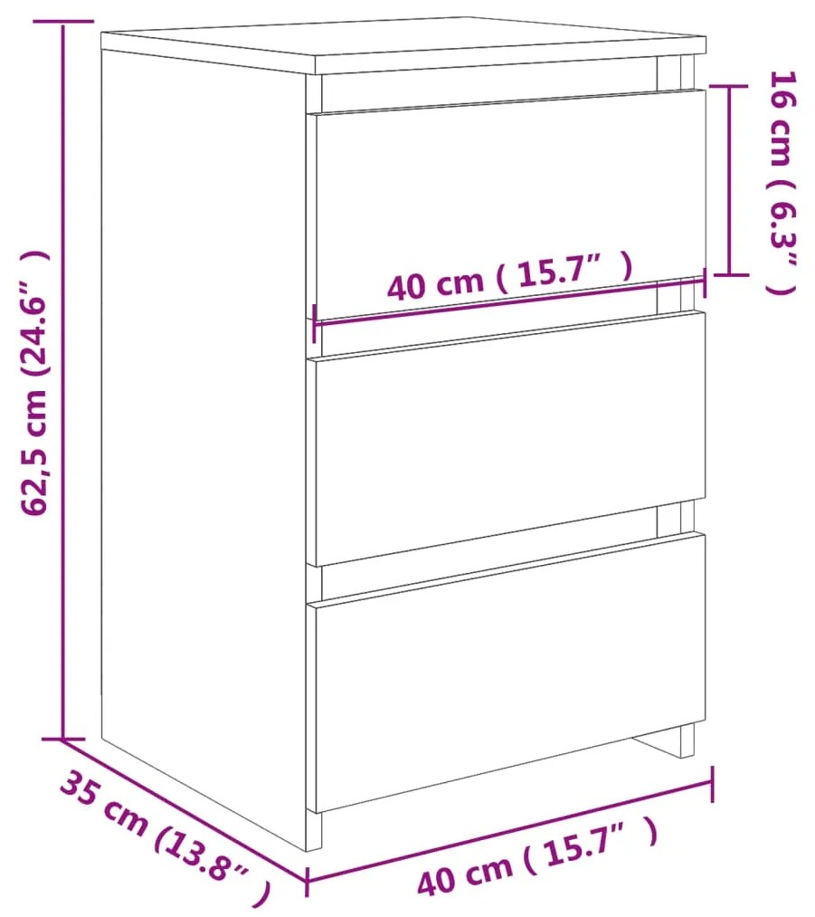 Mesa de cabeceira 40x35x62,5 cm contraplacado cinzento cimento