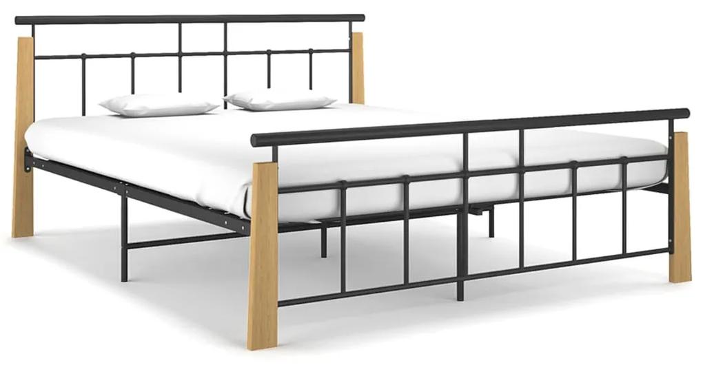 Estrutura de cama 160x200 cm metal e madeira de carvalho maciça